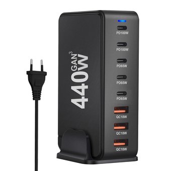 SZYBKA ŁADOWARKA 8 w 1 GaN III 440W PD 5x USB C 3x QC 3.0 DO LAPTOPA IPHONE - Reagle