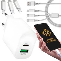 SZYBKA ŁADOWARKA DO TELEFONU 20W 3000mA USB I USB-C + KABEL 3w1 DO IPHONE