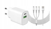 SZYBKA ŁADOWARKA DO TELEFONU KOSTKA USB TYP C SZYBKIE ŁADOWANIE I KABEL 3W1 / 04141 Zamiennik/inny