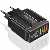 Szybka Ładowarka Sieciowa 3 Porty USB + Port PD USB-C Smart 2.4A