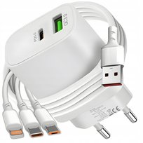 SZYBKA ŁADOWARKA SIECIOWA DO TELEFONU 2xUSB QUICK CHARGE ZESTAW KABEL 3w1
