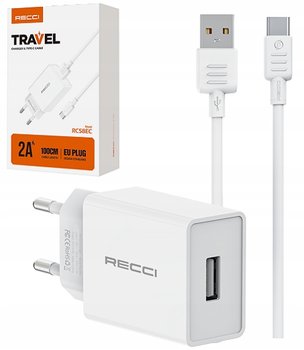 SZYBKA ŁADOWARKA SIECIOWA USB 10W + KABEL USB-C USB - C 2A RECCI - Recci