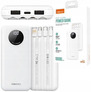 SZYBKI POWERBANK 10000MAH 2.1A Z EKRANEM LED Z KABLAMI 3W1 RECCI - Recci