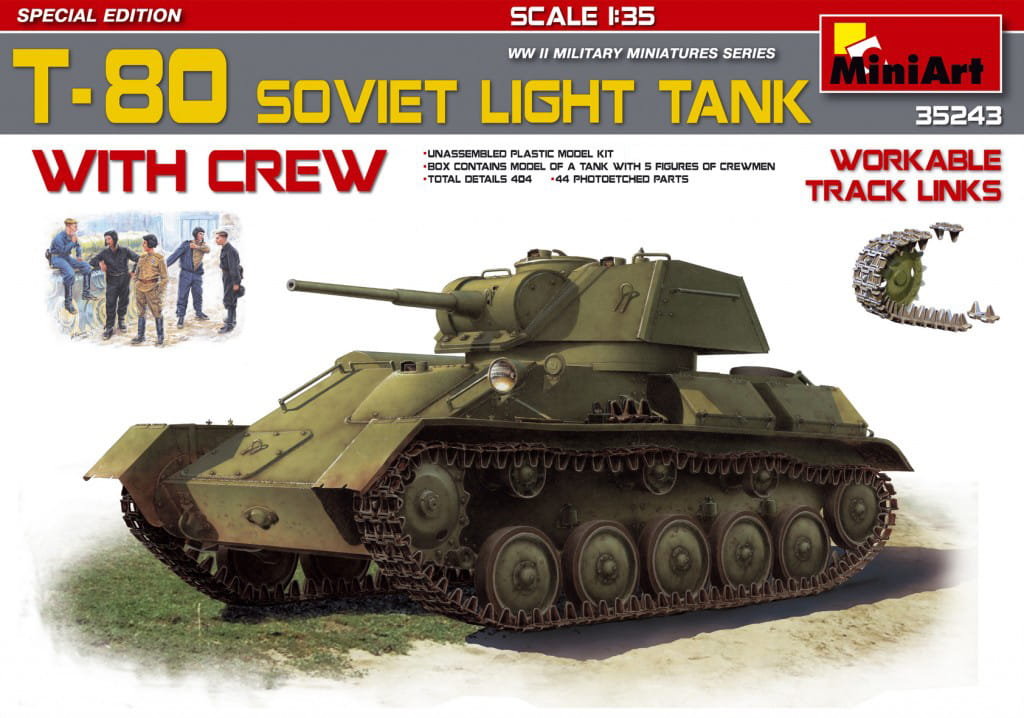 Фото - Збірна модель MiniArt T-80 Soviet Light Tank with crew 1:35  35243 