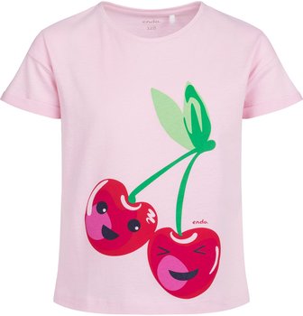 T-shirt bluzka dziewczęcy dziecięcy Bawełna 128 różowy z wisienkami Endo - Endo