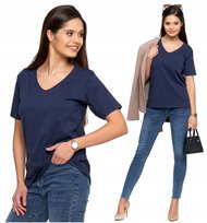 T-Shirt Damski Bawełna PREMIUM Luźna Koszulka Wygodna Dekolt V MORAJ 3XL