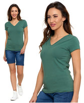 T-Shirt Damski Klasyczny Koszulka Z Dekoltem W Serek Gładka Khaki Moraj 3Xl