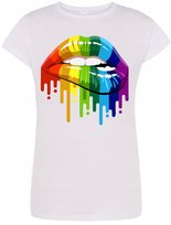 T-Shirt Damski Kolorowe Usta Modny Rozm.L