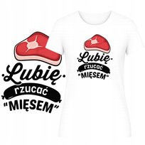 T-Shirt Damski Koszulka Na Prezent Zabawny Nadruk Lubię Rzucać Mięsem L