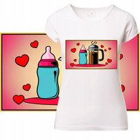 T-Shirt Damski Koszulka Nadruk Butelka Kawa Serca Dzień Matki Prezent Xxl