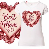 T-Shirt Damski Koszulka Nadruk Serce Kwiaty Mom Dzień Matki Prezent L