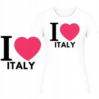 T-Shirt Damski Koszulka Super Nadruk I Love Italy Turystyczna Prezent M