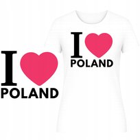 T-Shirt Damski Koszulka Super Nadruk I Love Poland Turystyczna Prezent S