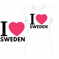 T-Shirt Damski Koszulka Super Nadruk I Love Sweden Turystyczna Prezent Xxl