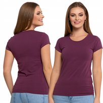 T-Shirt Damski Krótki Rękaw Bawełniany Fioletowy Modny Basic Moraj M Purple