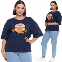 T-SHIRT DAMSKI KRÓTKI RĘKAW BAWEŁNIANY OVERSIZE MODNY NADRUK MORAJ L NAVY