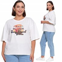 T-SHIRT DAMSKI KRÓTKI RĘKAW BAWEŁNIANY OVERSIZE MODNY NADRUK MORAJ XS OFF WHITE