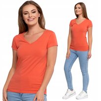 T-Shirt Damski Krótki Rękaw Bawełniany Pomarańczowy Modny Basic Moraj 4Xl Orange