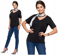 T-Shirt Damski PREMIUM Bawełna Luźna Koszulka Wygodna Dekolt V MORAJ S