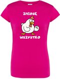 T-Shirt Damski Różowy Kura Prezent Śmieszna Koszulka Damska R-L A197 - DonWitold
