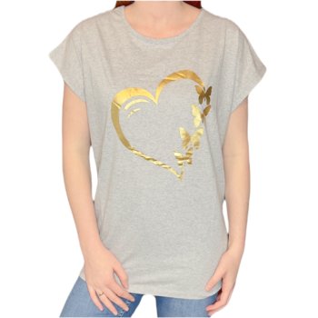T-shirt damski szary melanż złote serce duże rozmiary 3XL - ENEMI