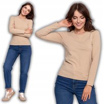 T-Shirt Damski Z Długim Rękawem Bawełna Gładki Miękki Klasyczny Moraj 3Xl Light Beige