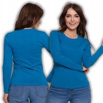 T-Shirt Damski Z Długim Rękawem Bawełna Gładki Miękki Klasyczny Moraj 3Xl Light Blue