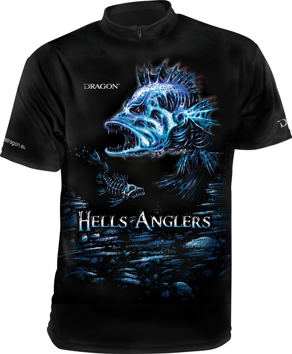 Zdjęcia - Odzież wędkarska Dragon T-Shirt  Hells Anglers  OKOŃ M czarno-niebieski (Z Zamkiem)