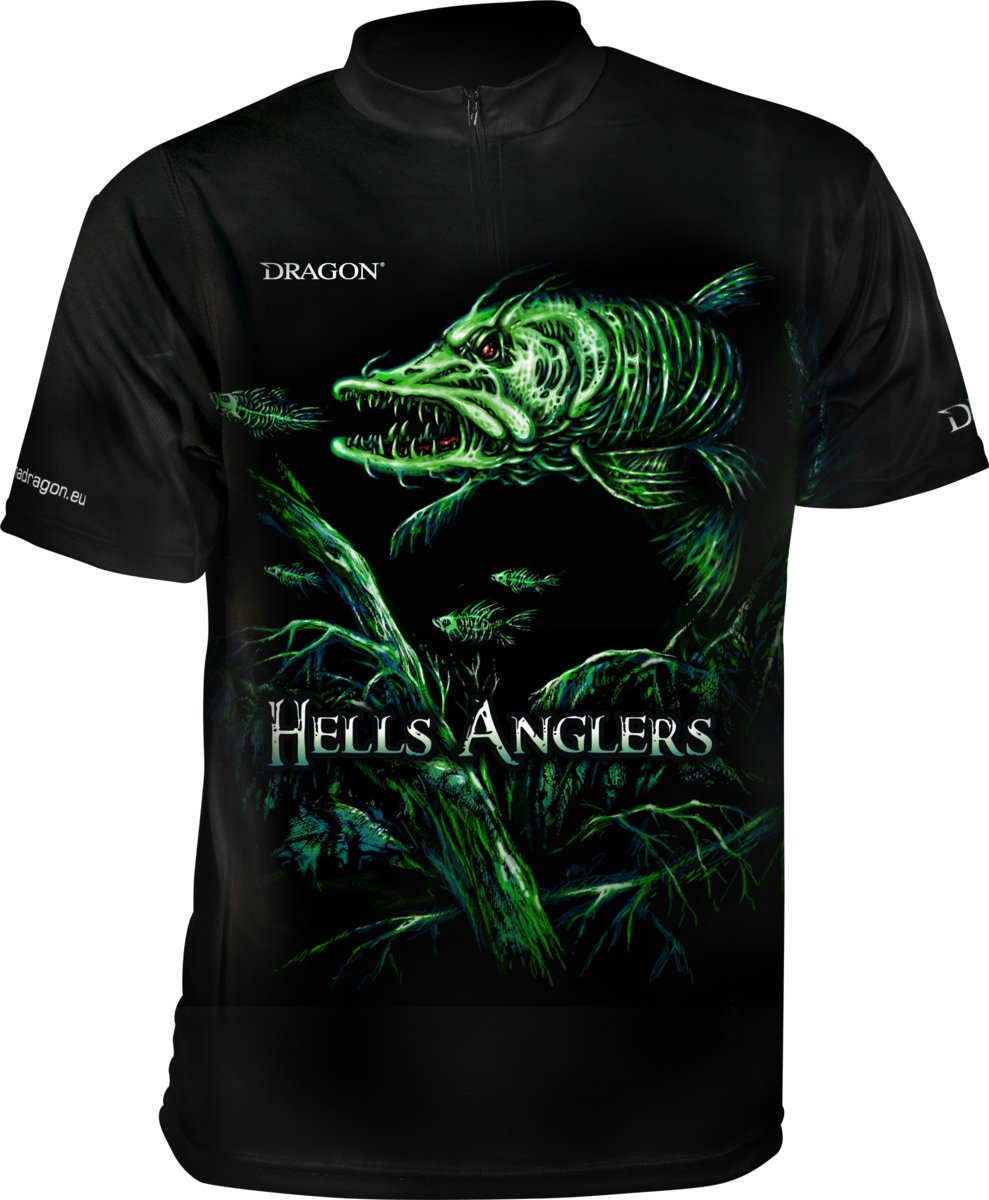 Zdjęcia - Odzież wędkarska Dragon T-Shirt  Hells Anglers  SZCZUPAK S czarno-zielony (Z Zamkiem)