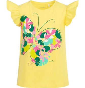 T-shirt dziewczęcy dziecięcy Bawełna falbanki 146 żółty z motylem  Endo - Endo