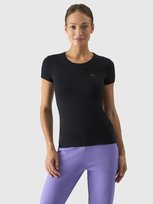 T-shirt elastyczny slim gładki damski 4F 4FWSS24TTSHF1161-20S Czarny 4F