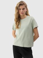 T-shirt gładki z bawełną organiczną damski 4F 4FWSS24TTSHF1360-42S Zielony