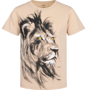 T-Shirt Koszulka Chłopięca Dziecięca 104 Z Lwem Lew  Beżowa  Bawełna Endo - Endo