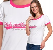 T-shirt Koszulka Damska Bawełna Slim Fit z Napisami Biło-Różowy MORAJ - L