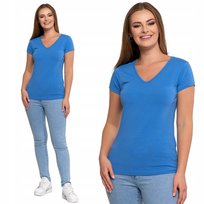T-Shirt Koszulka Damska Klasyczny Krój Bawełniana Na Lato Modna Moraj 3Xl Blue