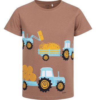 T-shirt Koszulka dziecięca chłopięca Bawełna brązowy 98 z traktorami Endo - Endo