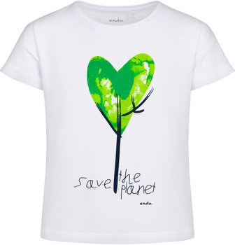 T-Shirt Koszulka Dziecięca Dziewczęcy 110 Bawełniany Save Planet Biały Endo - Endo