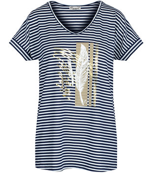 T-shirt koszulka krótki rękaw w paski ze złotm nadrukiem SELENNA -M - Agrafka