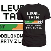 T-Shirt Męski Koszulka Śmieszny Nadruk Level Tata Prezent Dzień Ojca S Szumila