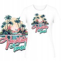 T-Shirt Na Lato Damski Koszulka Hit Nadruk Vacation Time Wakacje Plaża L