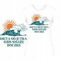 T-Shirt Na Lato Damski Koszulka Super Śmieszny Nadruk Hit Wakacje Plaża L