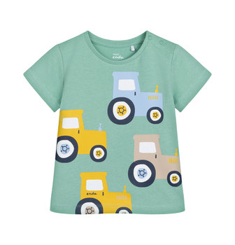 T-shirt  niemowlęcy chłopięcy Bawełniany letni zielony 98 z traktorami Endo - Endo