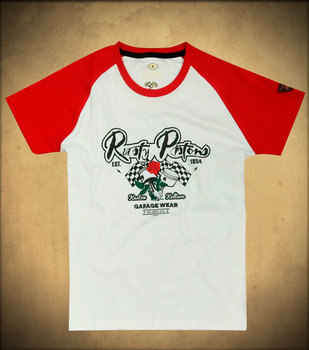 T-Shirt Ona biały/czerwony Rozmiar L Damska - Rusty Pistons