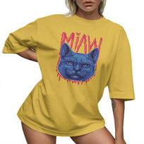 T-Shirt Oversize Luźna Koszulka Kot Miaw Napis S Sukienka PolskaKoszulka