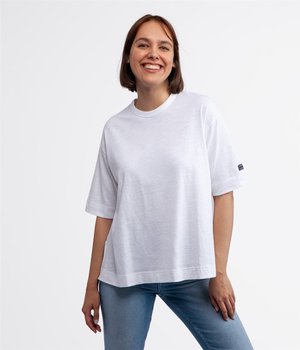 T-shirt oversize z lnem OMENA 8515 WHITE-L - Inna marka