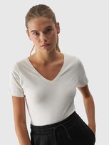 T-shirt slim gładki damski 4F 4FWAW24TTSHF1649-12S Beżowy 4F
