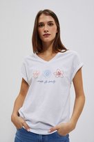 T-shirt z dekoltem w serek i nadrukiem-L