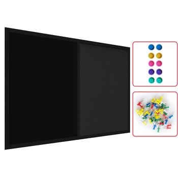 Tablica COMBI korkowa czarny korek / czarna magnetyczna 60x40 rama drewniana lakierowana czarna - Allboards