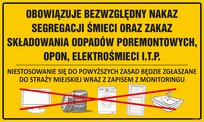 Tablica duża NAKAZ SORTOWANIA, ŚMIETNIKI, SEGREGACJA ŚMIECI PCV3mm 80x120CM