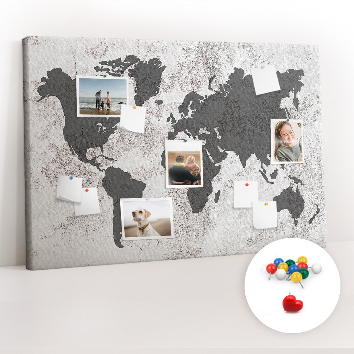 Zdjęcia - Tablica biurowa Tablica Korkowa 120x80 cm + Kolorowe Pinezki - Mapa świata beton